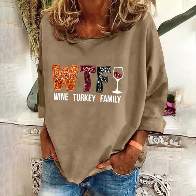 Women's Wine Turkey Family Print Sweatshirt