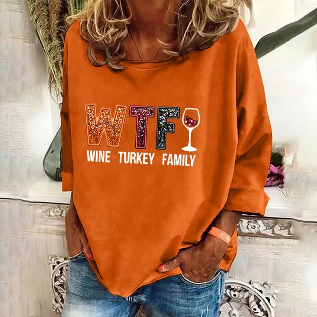 Women's Wine Turkey Family Print Sweatshirt