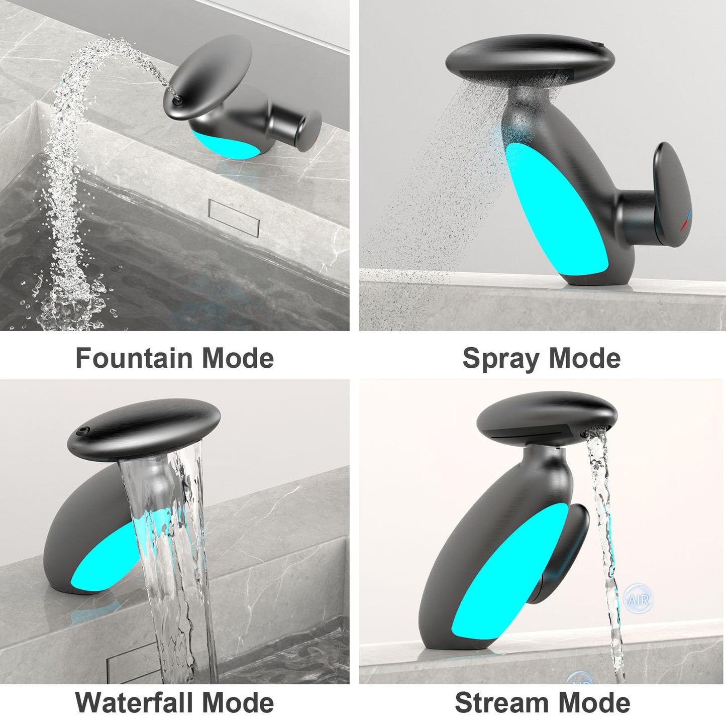 Bathroom Vanity Faucet with Pull Out Sprayer, Hot & Cold Water