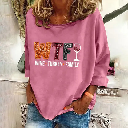 Women's Wine Turkey Family Print Sweatshirt