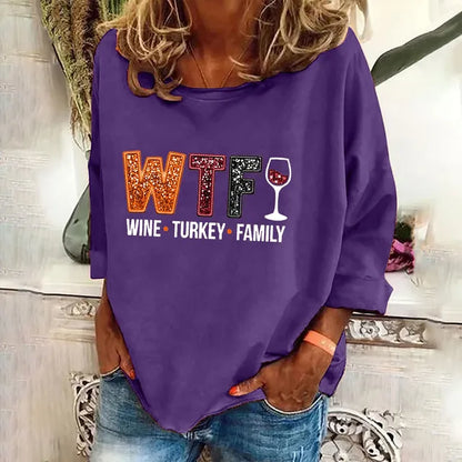 Women's Wine Turkey Family Print Sweatshirt