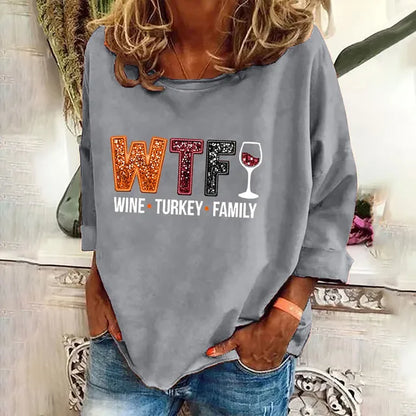 Women's Wine Turkey Family Print Sweatshirt