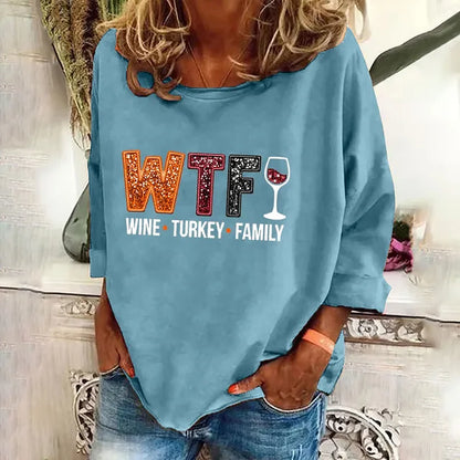 Women's Wine Turkey Family Print Sweatshirt