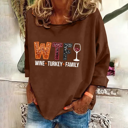 Women's Wine Turkey Family Print Sweatshirt