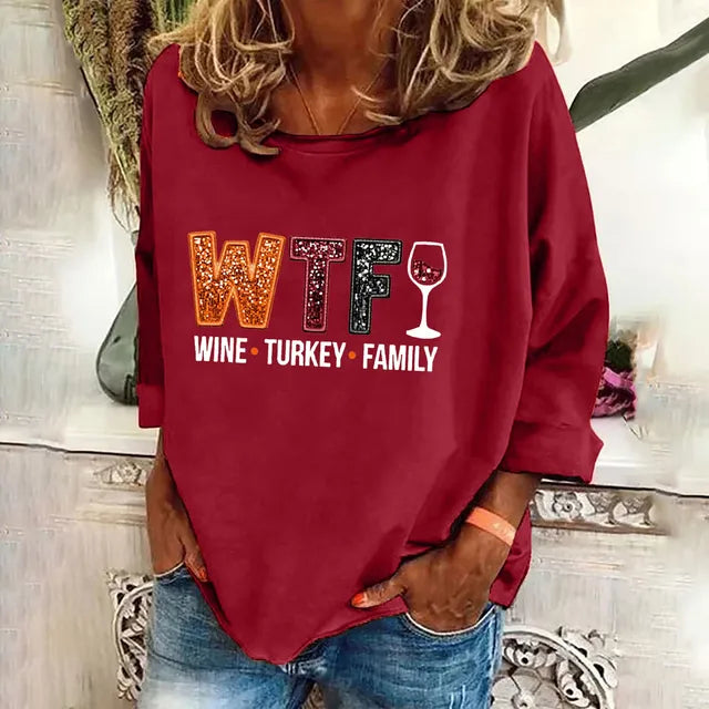 Women's Wine Turkey Family Print Sweatshirt